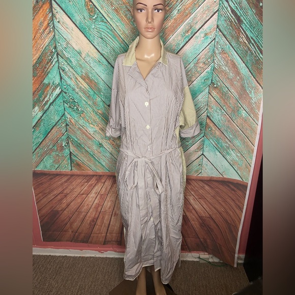 Proche 100% Cotton Color Blocked Striped Shirt Dress - Picture 2 of 6